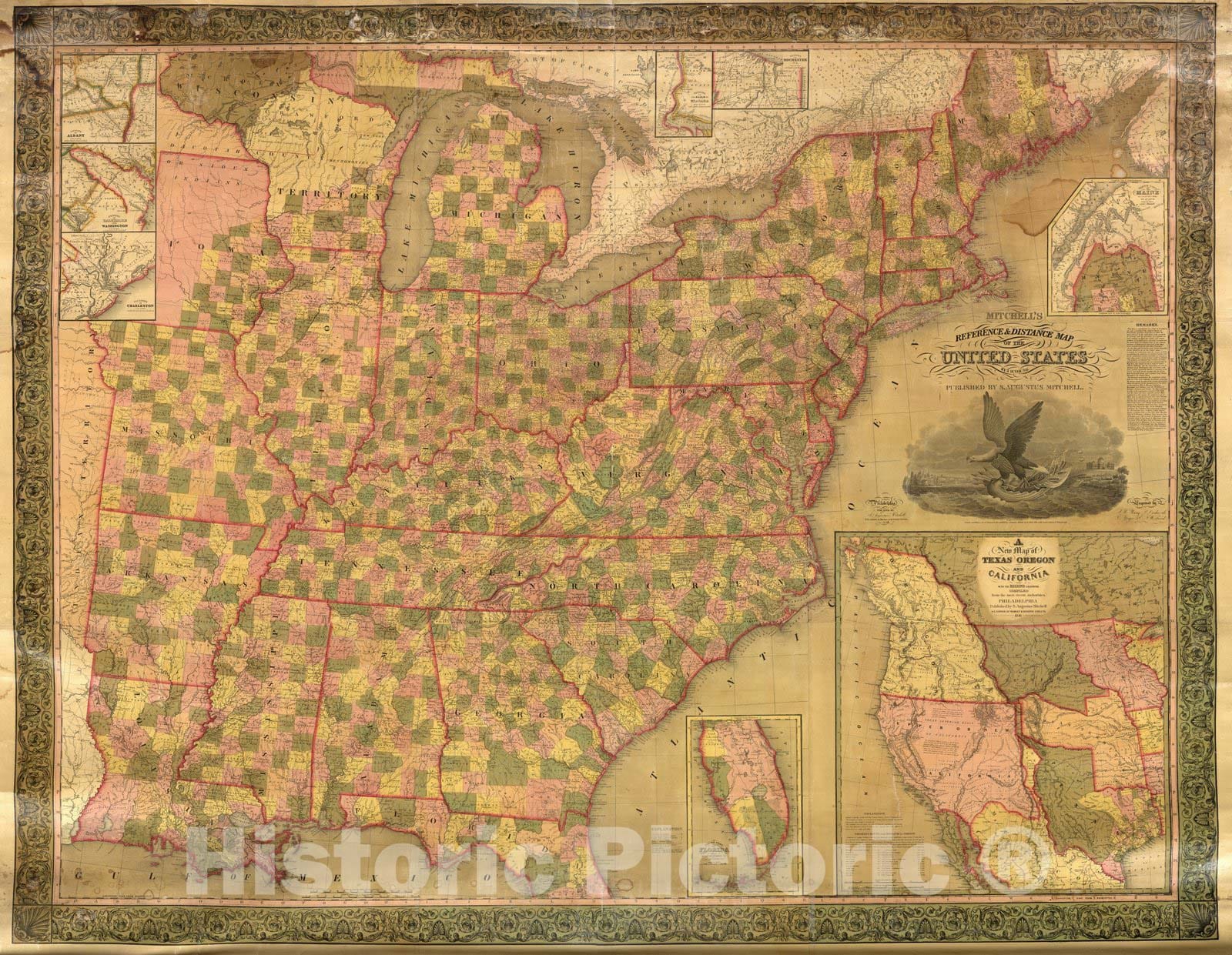 Historic Map : Mitchell's Reference & Distance Map of The United States, 1846 - Vintage Wall Art
