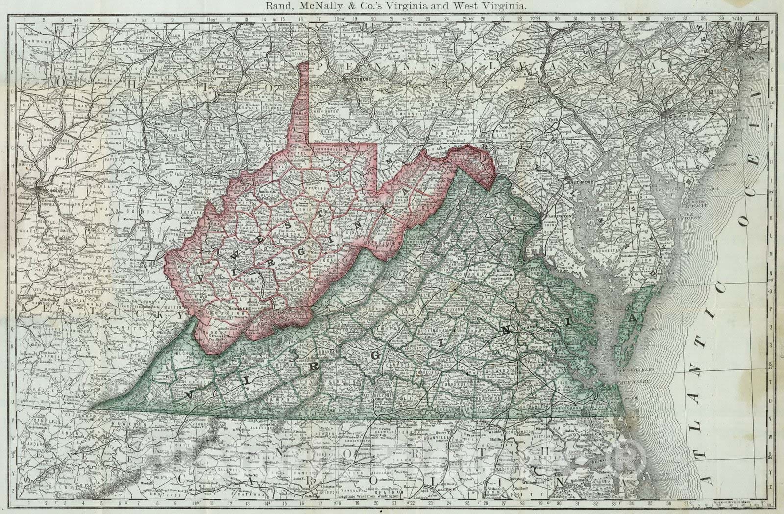 Historic Map : Indexed Maps of Virginia And West Virginia, 1877 - Vintage Wall Art
