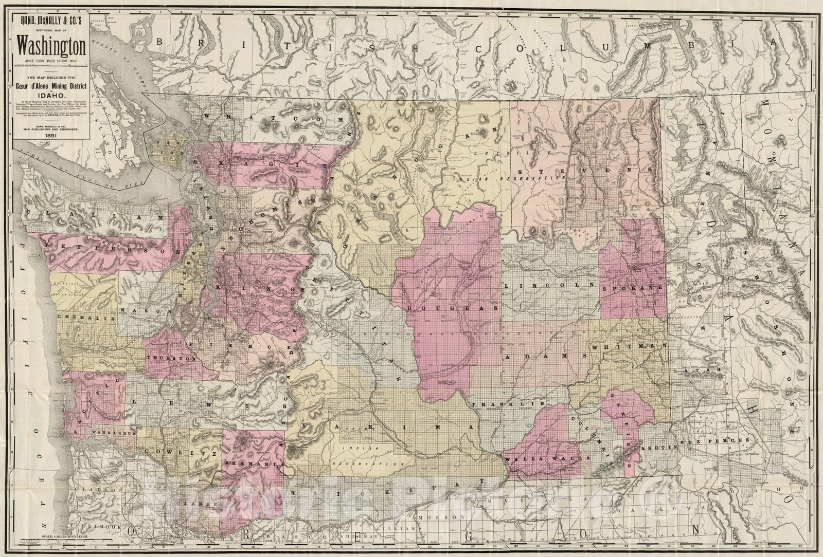 Historic Map : Sectional Map of Washington, 1891 - Vintage Wall Art