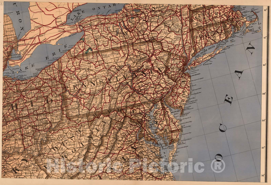 Historic Map : (Map 3 - West Virginia, Ohio, Pennsylvania, Maryland, Delaware, New Jersey, New York.), 1878 - Vintage Wall Art