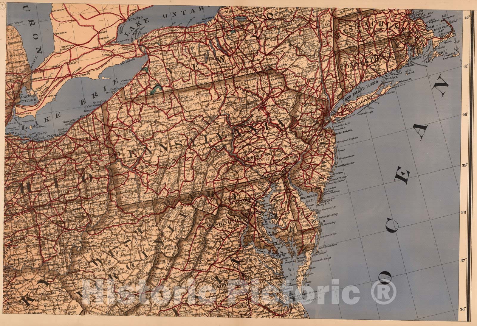 Historic Map : (Map 3 - West Virginia, Ohio, Pennsylvania, Maryland, Delaware, New Jersey, New York.), 1878 - Vintage Wall Art