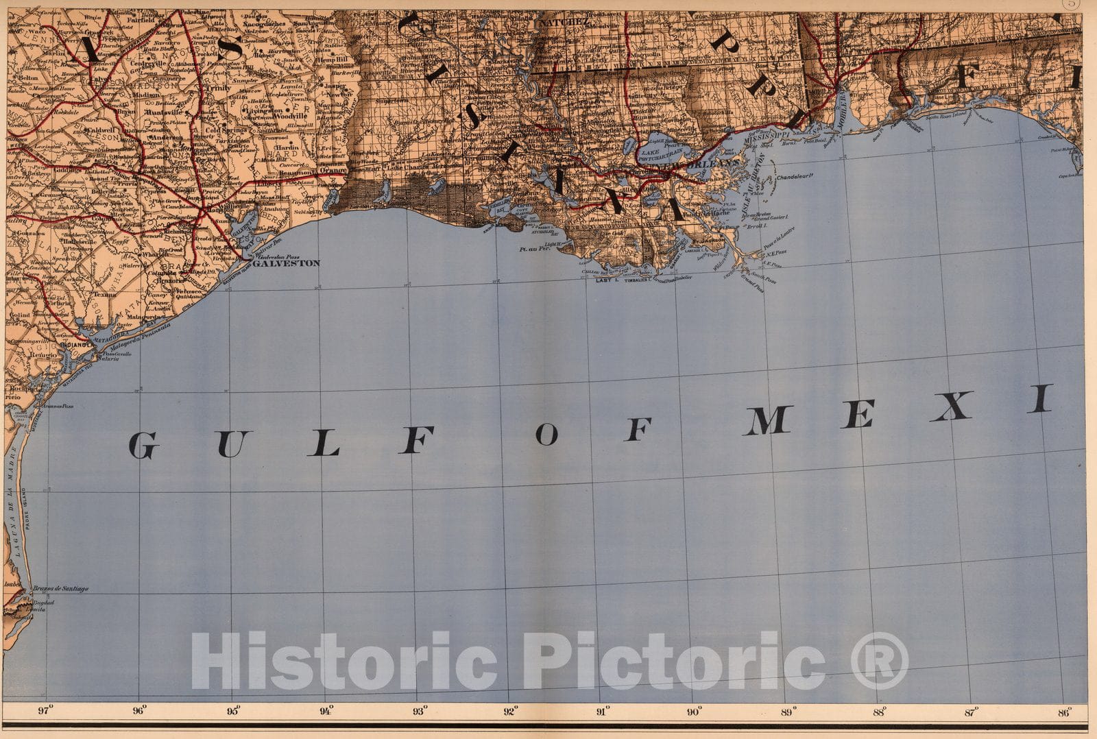 Historic Map : (Map 5 - Texas, Lousiana), 1878 - Vintage Wall Art