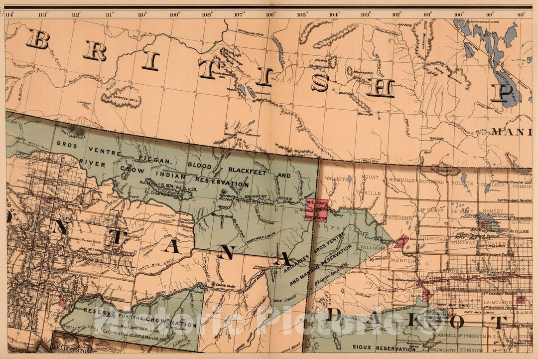 Historic Map : (Map 12 - Montana, North Dakota), 1878 - Vintage Wall Art