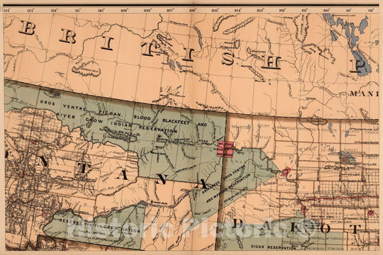 Historic Map : (Map 12 - Montana, North Dakota), 1878 - Vintage Wall Art