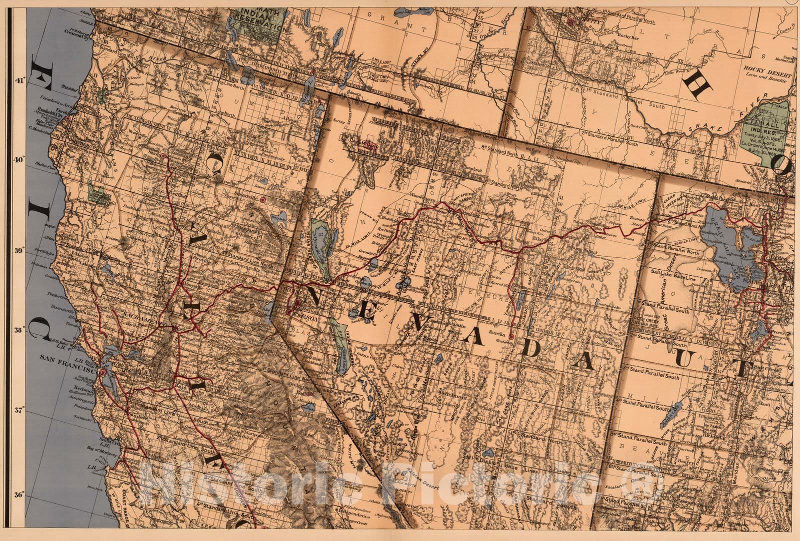 Historic Map : (Map 15 - California, Nevada, Utah, Idaho), 1878 - Vintage Wall Art