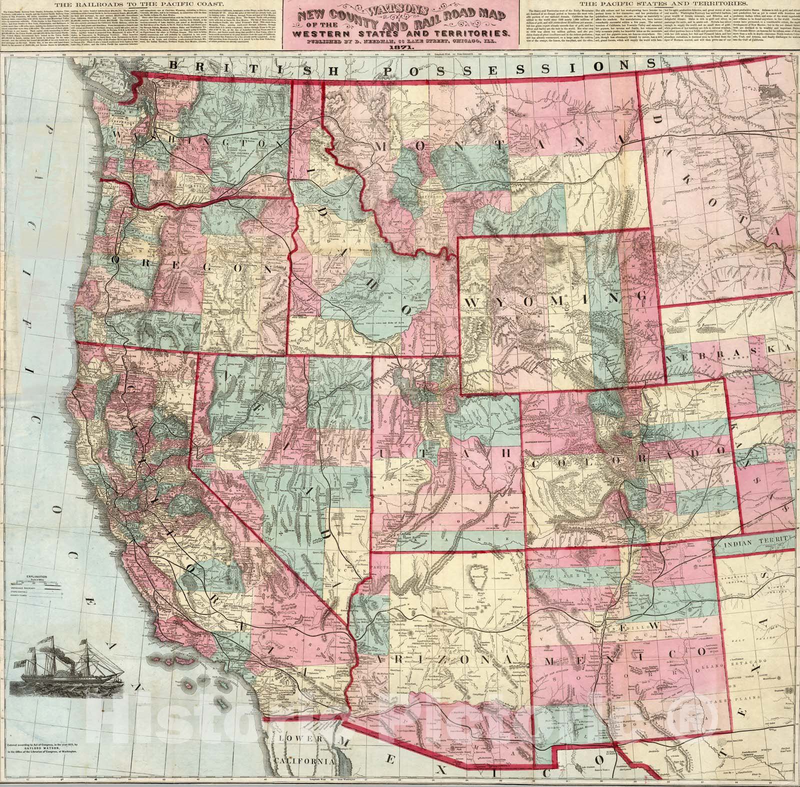 Historic Map : Pocket Map, Western States And Territories. 1871 - Vintage Wall Art