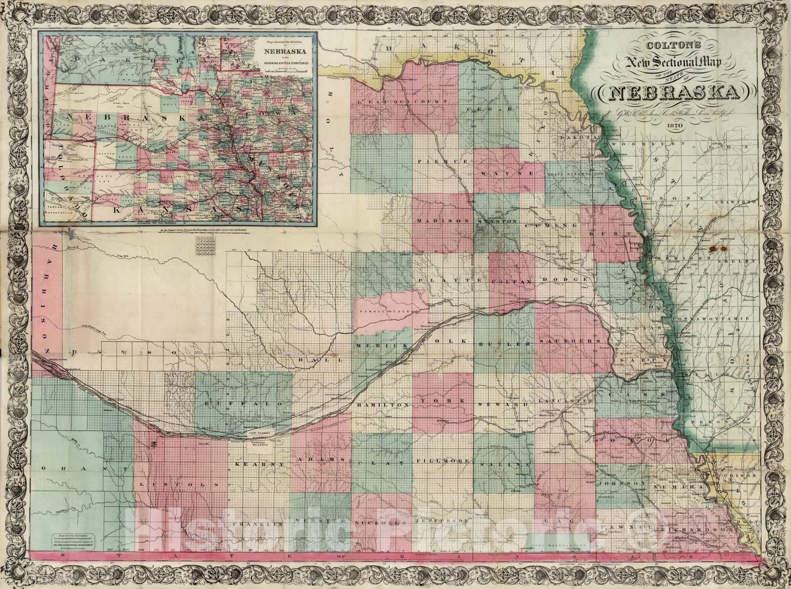 Historic Map : Pocket Map, Nebraska 1870 - Vintage Wall Art