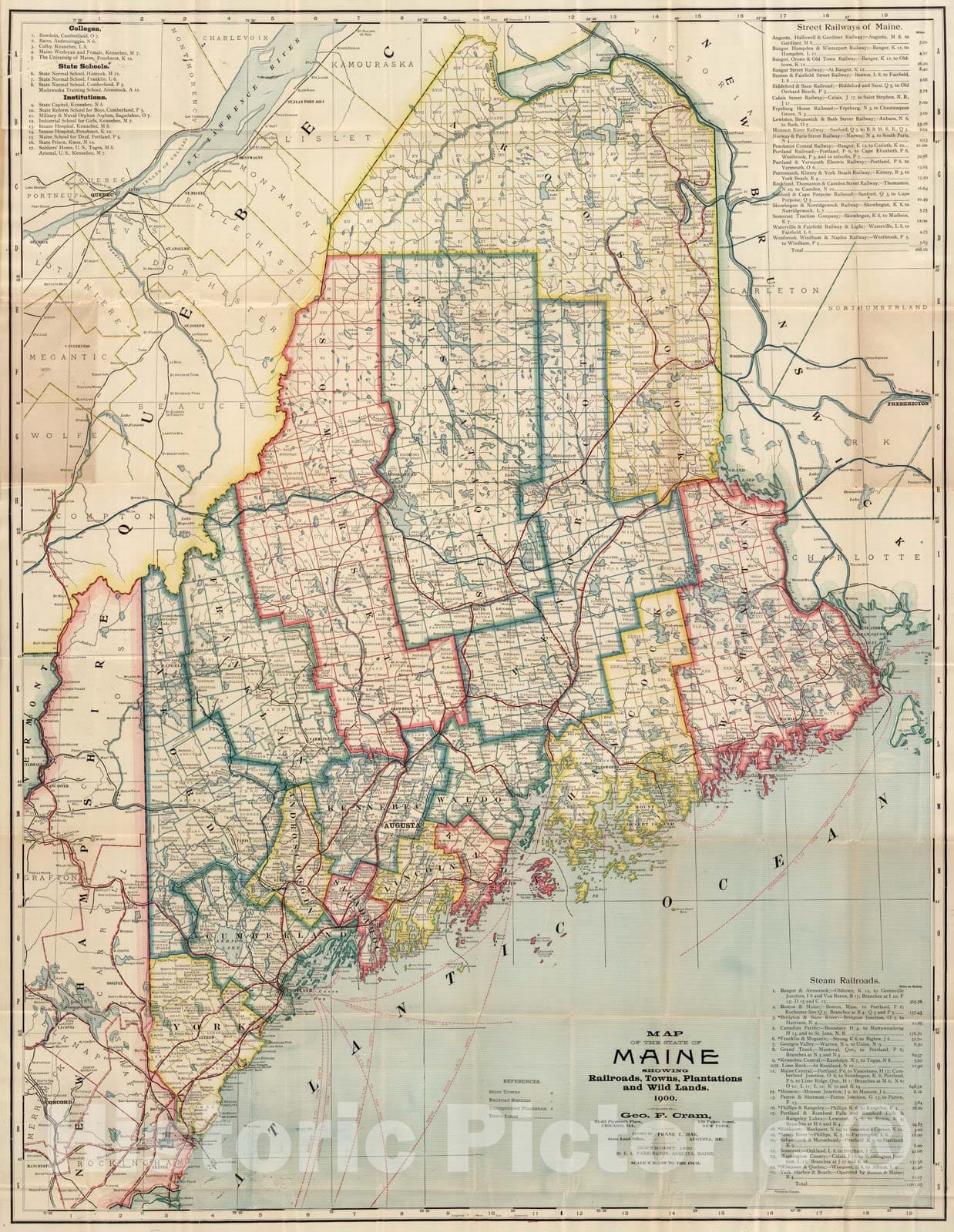 Historic Map : Map of Maine, 1900 - Vintage Wall Art