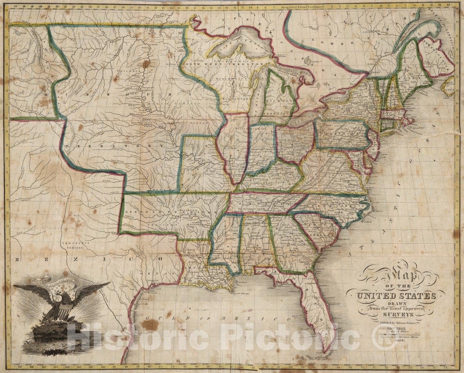 Historic Map : Pocket Map, United States 1826 - Vintage Wall Art