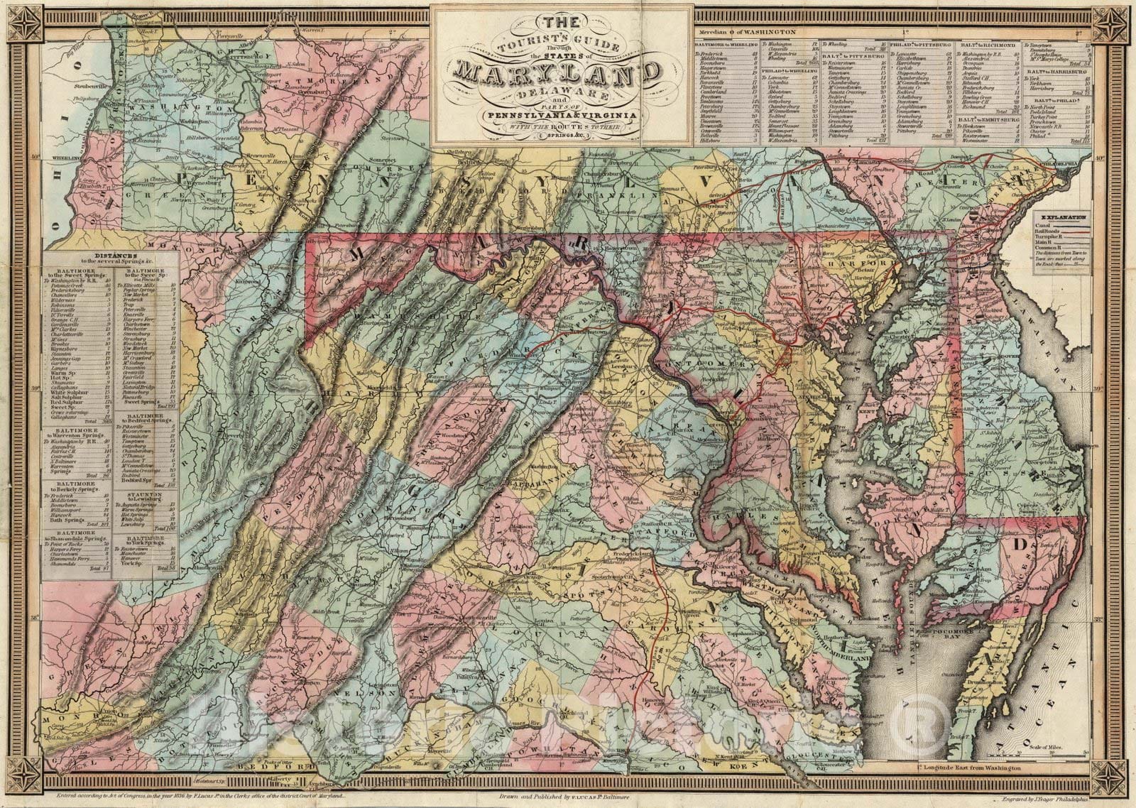 Historic Map : Guide Book, Maryland, Delaware, and Parts of Pennsylvania & Virginia 1836 - Vintage Wall Art