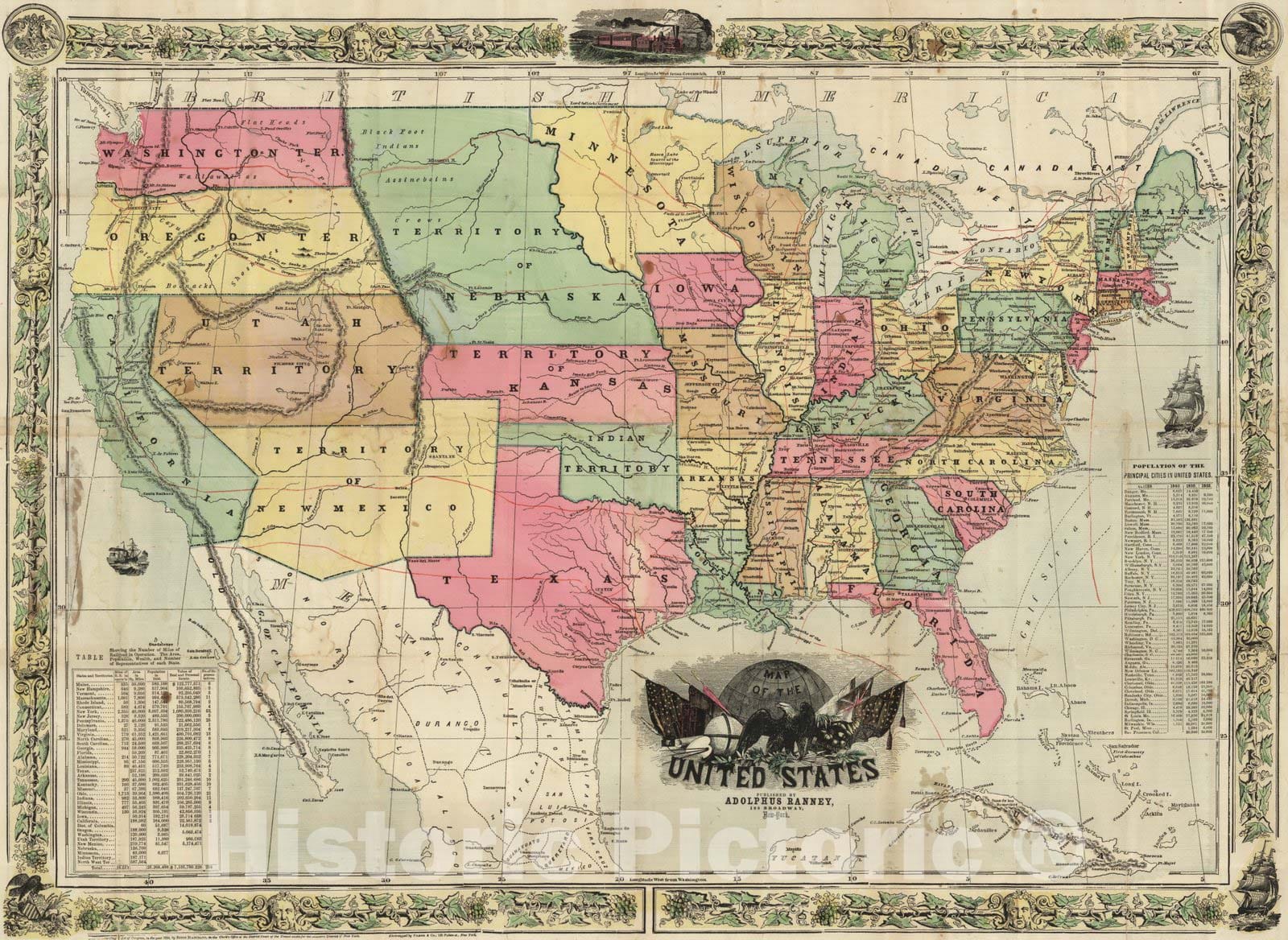 Historic Map Map of The United States, 1854 v2 Historic Pictoric