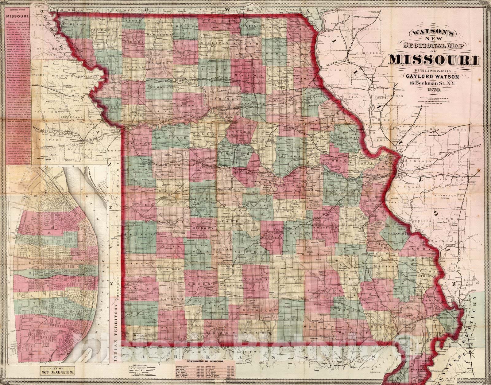 Historic Map : Map of Missouri, 1870 - Vintage Wall Art