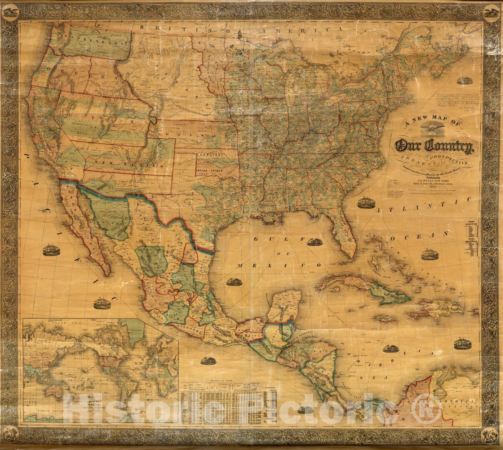Historic Map : Wall Map, Our Country Present And Prospective. 1859 - Vintage Wall Art