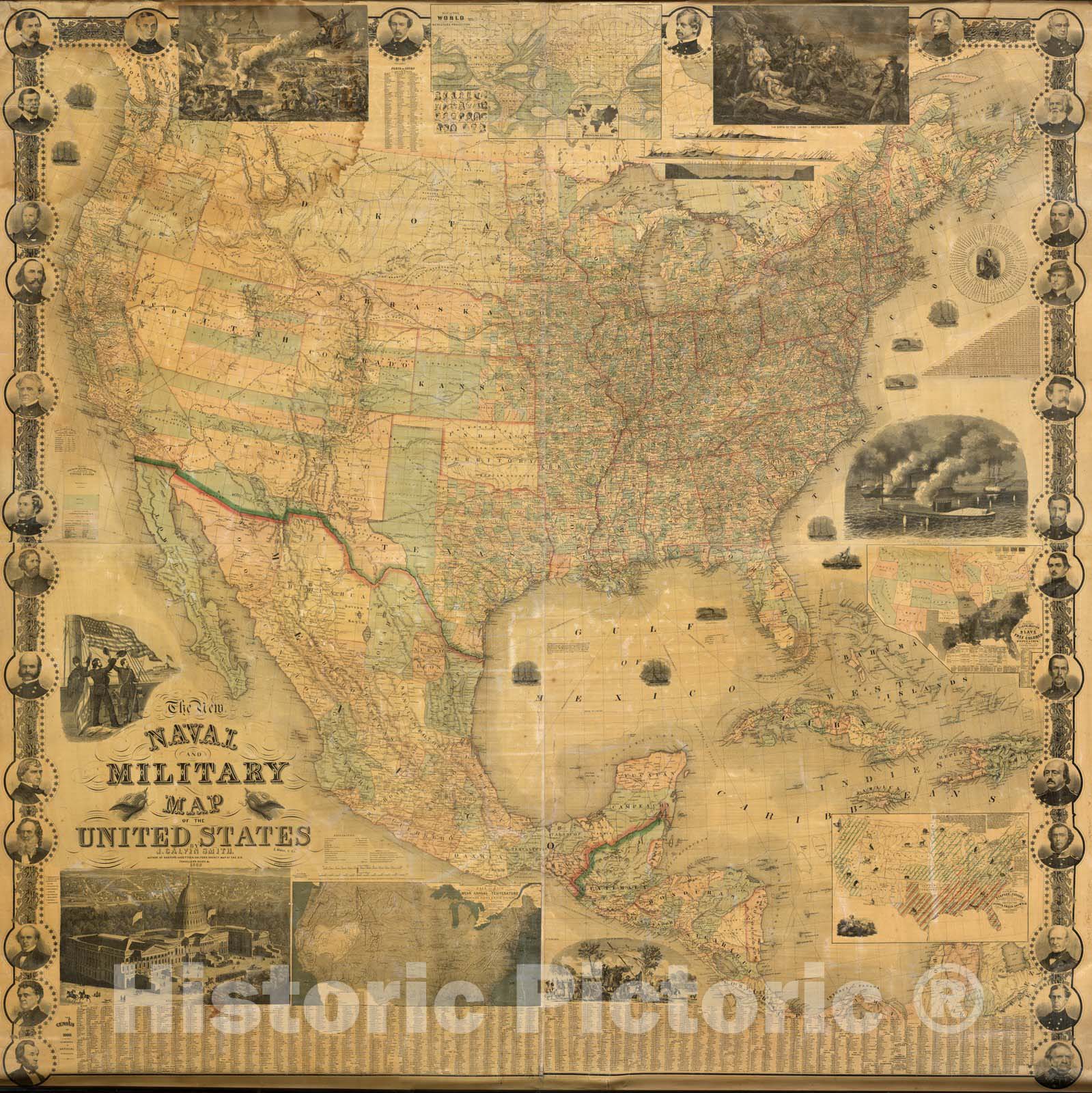 Historic Map : Naval And Military Map of The United States, 1862 - Vintage Wall Art