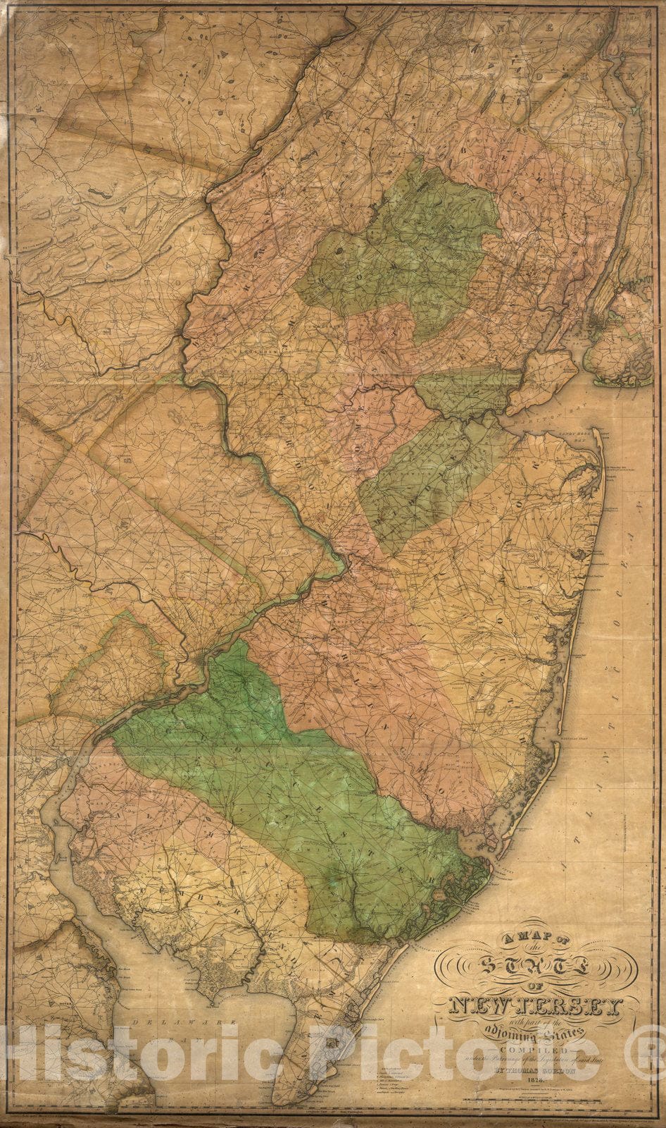 Historic Map : Wall Map, New Jersey. 1828 - Vintage Wall Art