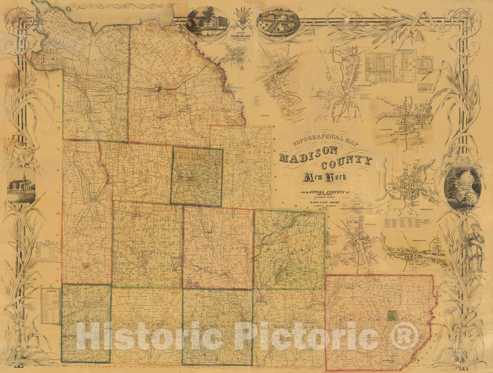 Historic Map - Wall Map, Madison County, New York. 1853 - Vintage Wall Art