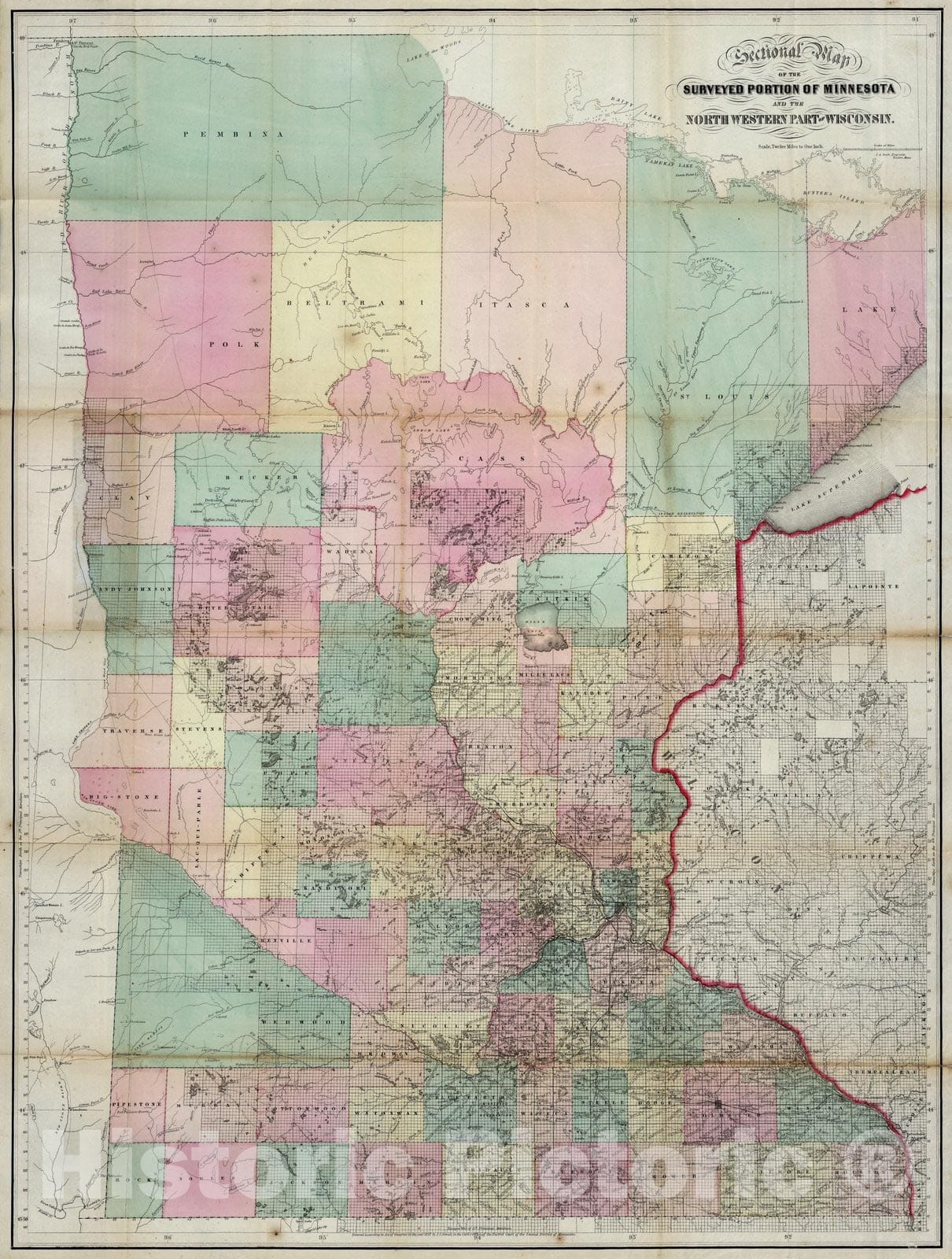 Historic Map : Pocket Map, Minnesota 1866 - Vintage Wall Art
