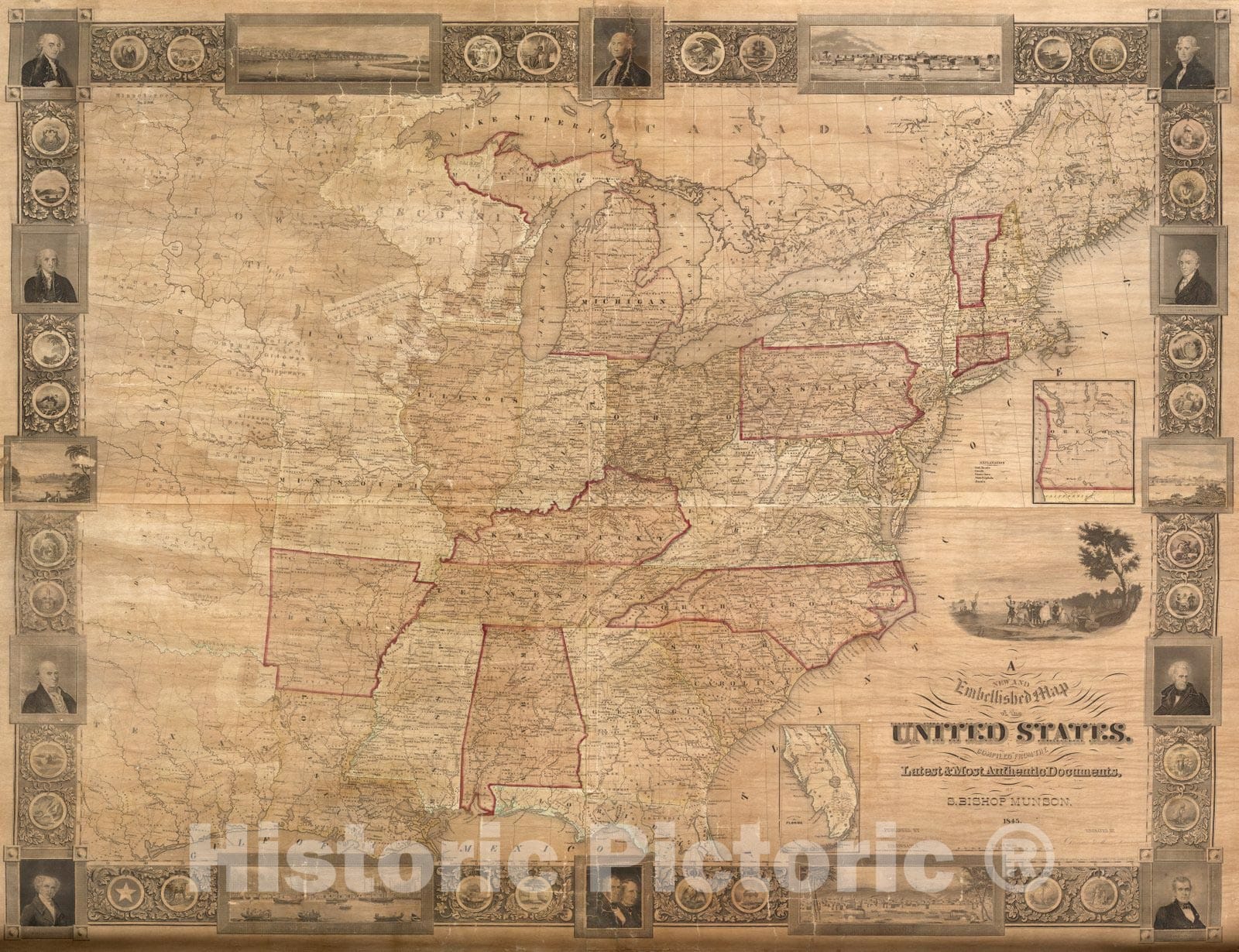 Historic Map : Wall Map, United States. 1845 v1