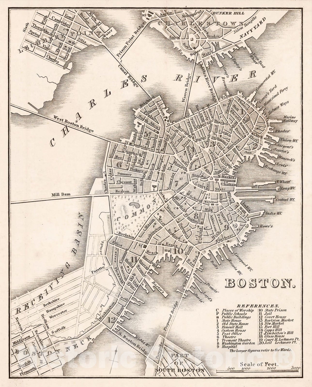Historic Map - Guide Book, Boston 1842 - Vintage Wall Art