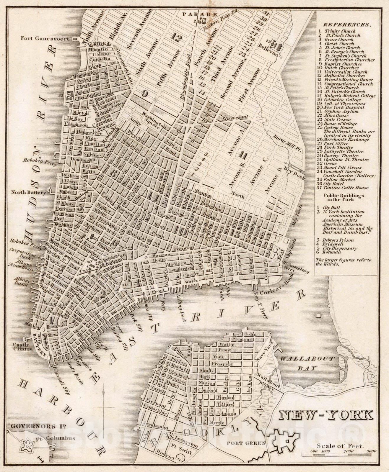 Historic Map : Guide Book, New York 1842 - Vintage Wall Art