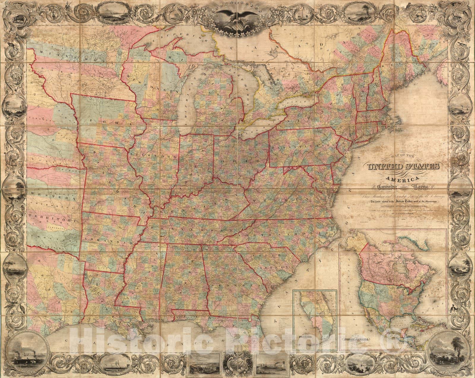 Historic Map : Case Map, United States. 1850 - Vintage Wall Art