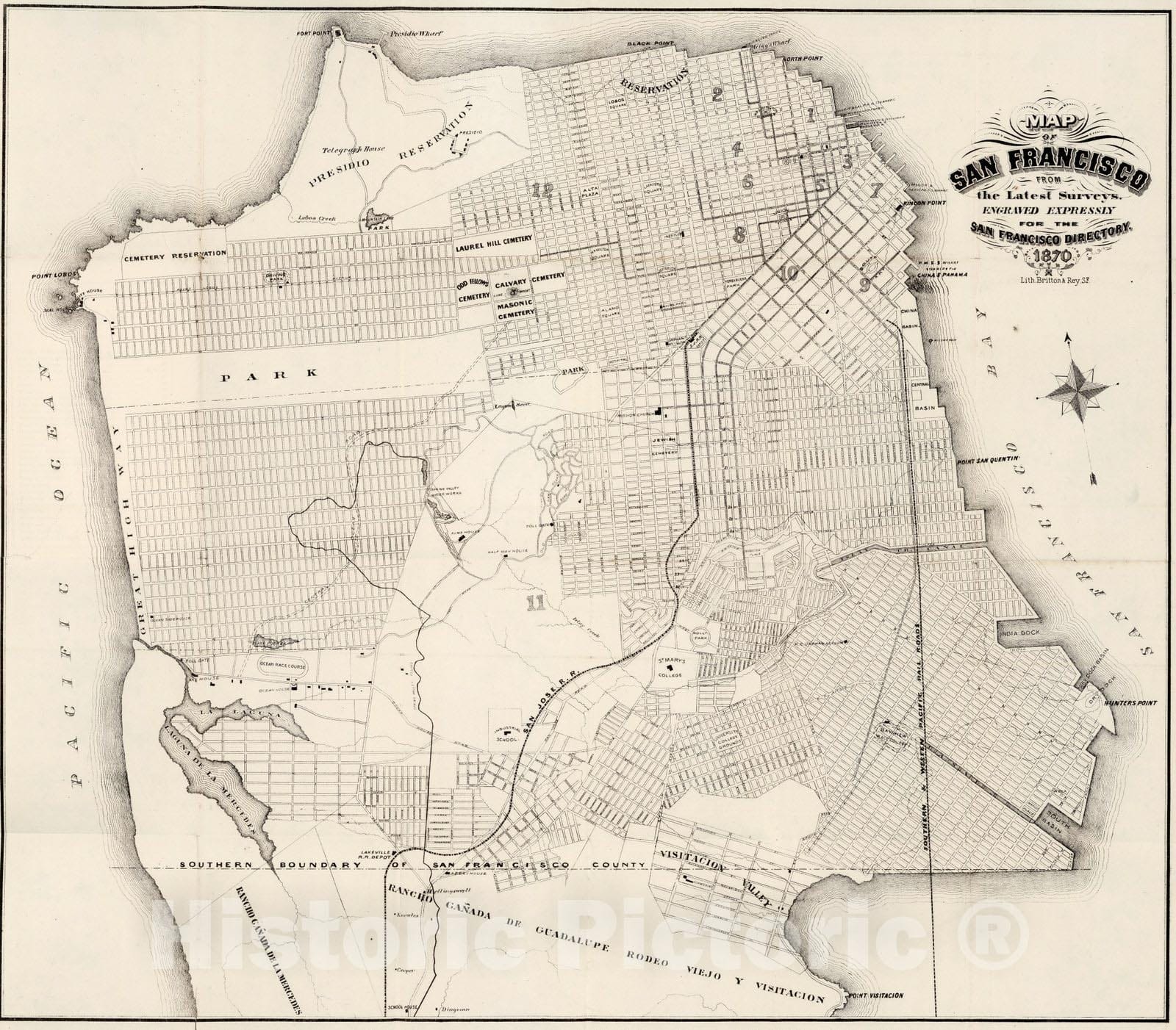 Historic Map : Map And Street Directory of San Francisco, 1870 - Vintage Wall Art