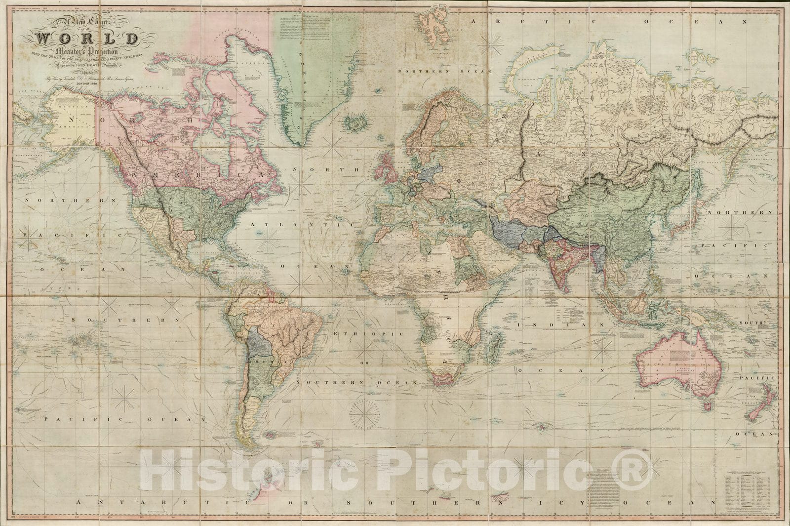 Historic Map : Case Map, Chart of the World On Mercator's Projection. 1844 - Vintage Wall Art