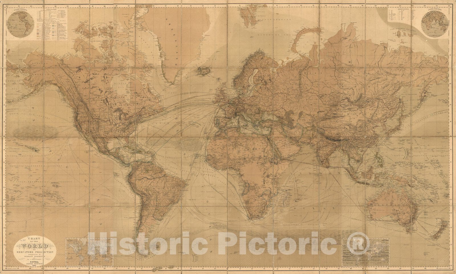 Historic Map : Case Map, Chart of The World On Mercators Projection. 1863 - Vintage Wall Art