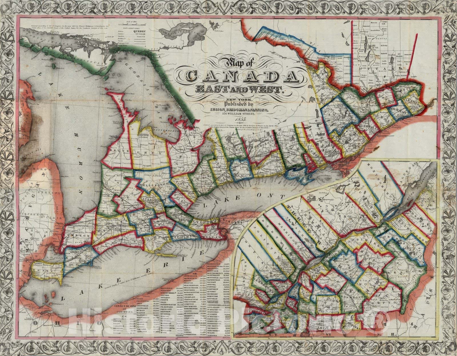 Historic Map : Pocket Map, Canada East And West 1855 - Vintage Wall Art