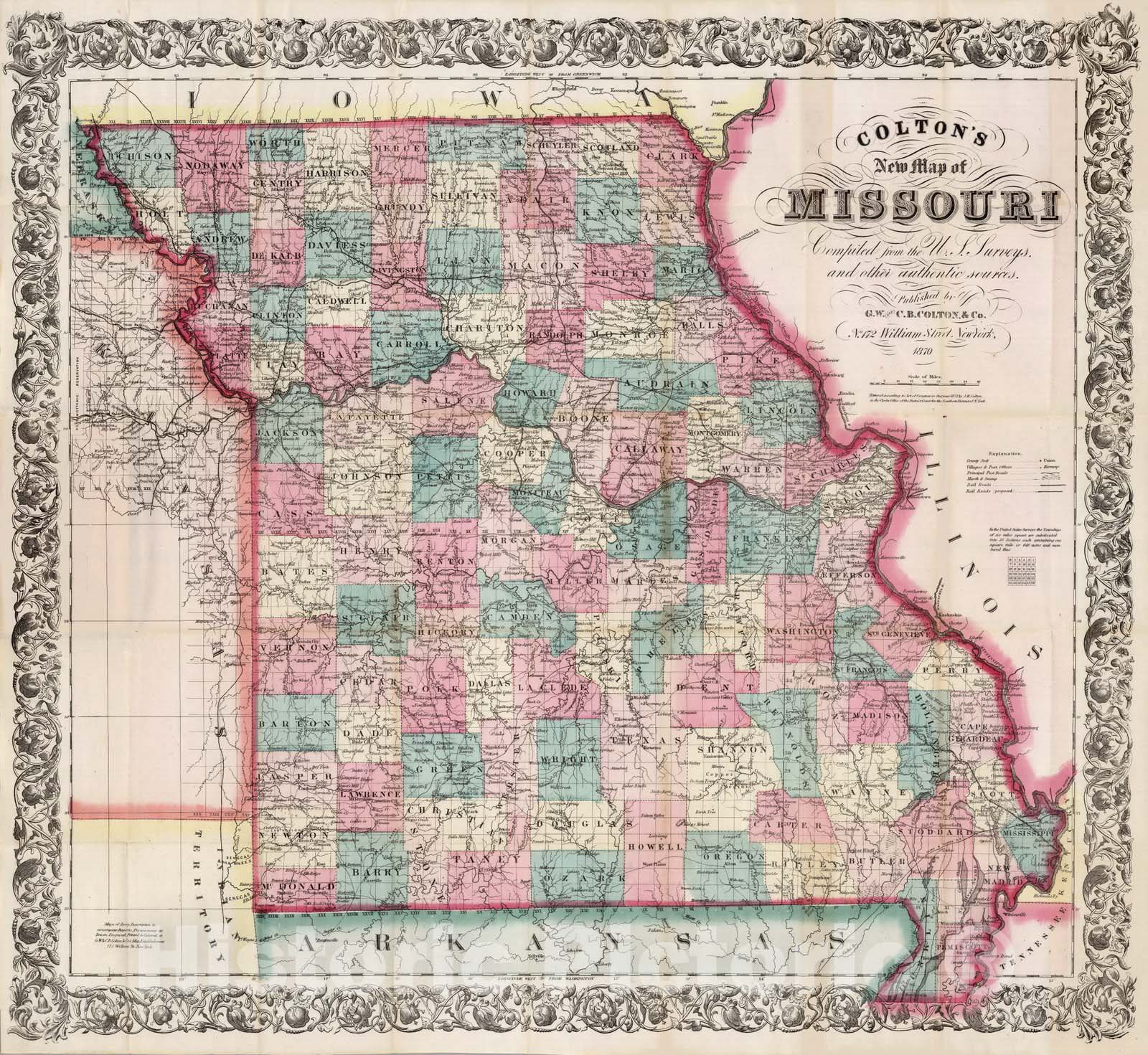 Historic Map : Pocket Map, Missouri 1870 - Vintage Wall Art