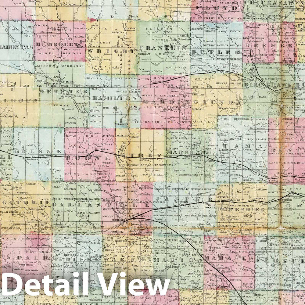 Historic Map : New Rail Road And Township Map of Iowa, 1868 - Vintage Wall Art