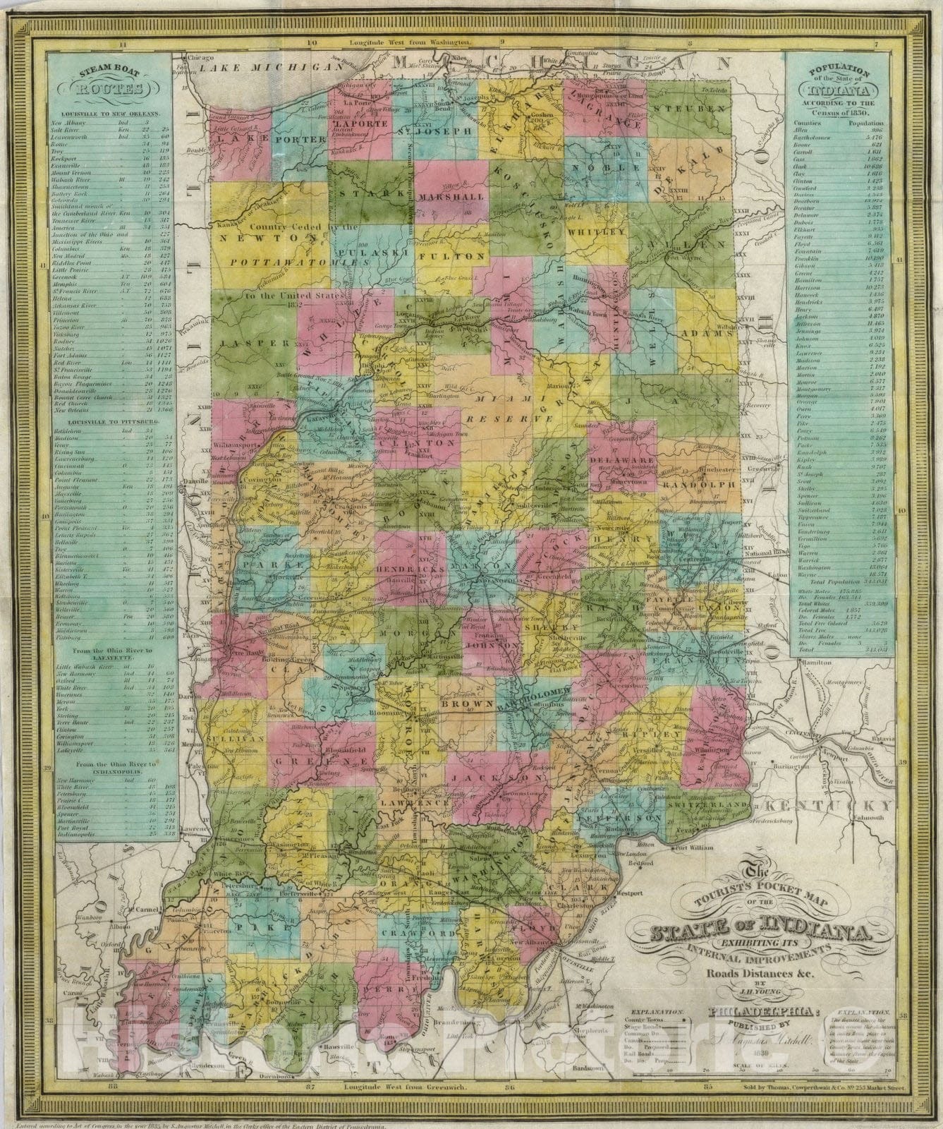 Historic Map : Pocket Map, Indiana 1839 - Vintage Wall Art