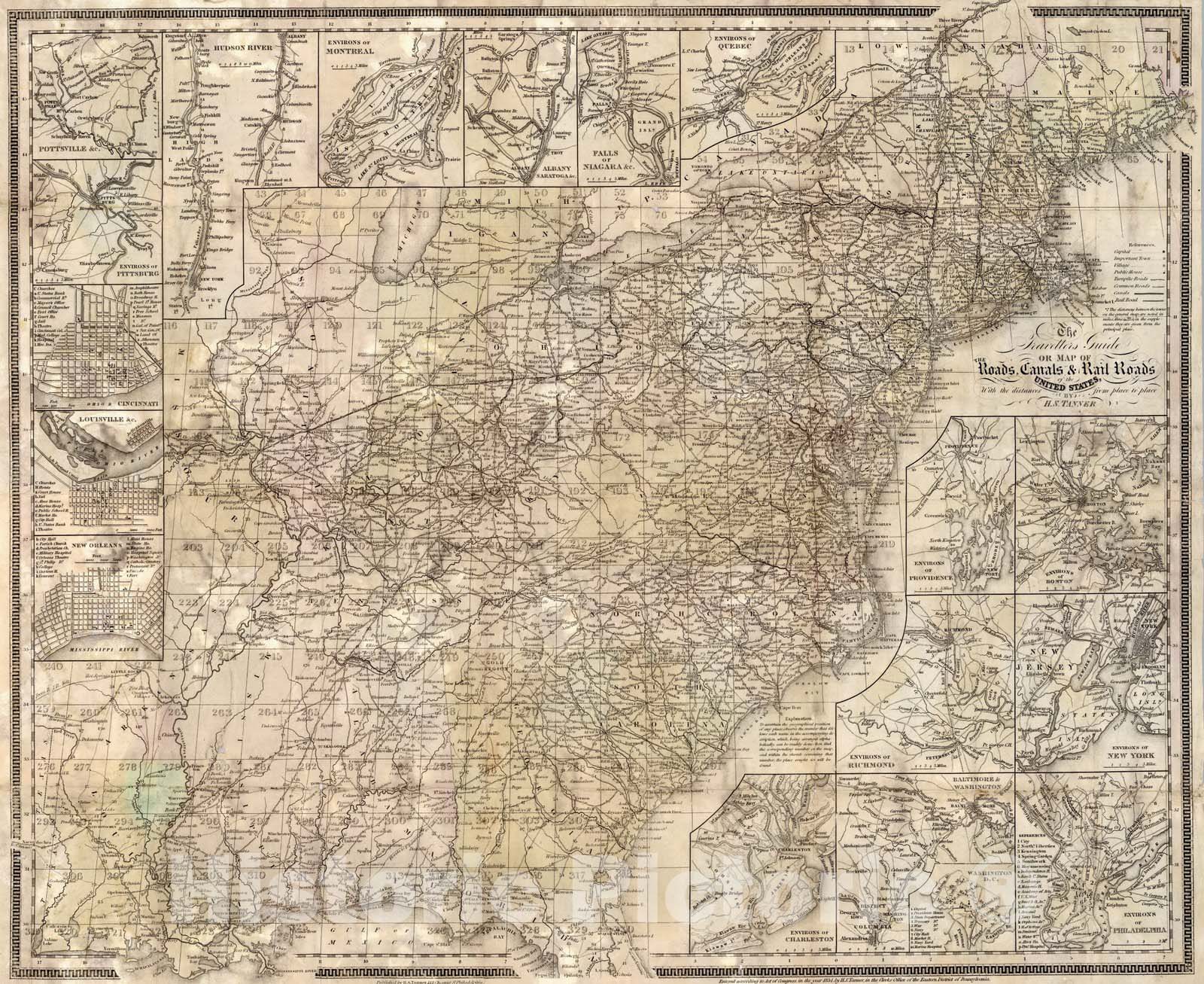 Historic Map : Map of The Roads, Canals & Rail Roads of the United States, 1836 - Vintage Wall Art