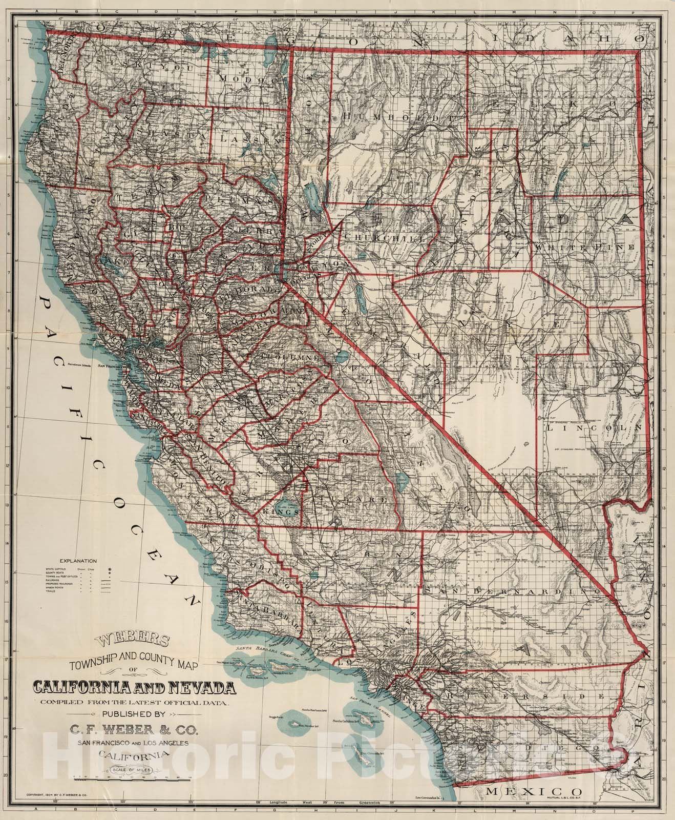 Historic Map : Pocket Map, California And Nevada 1904 - Vintage Wall Art