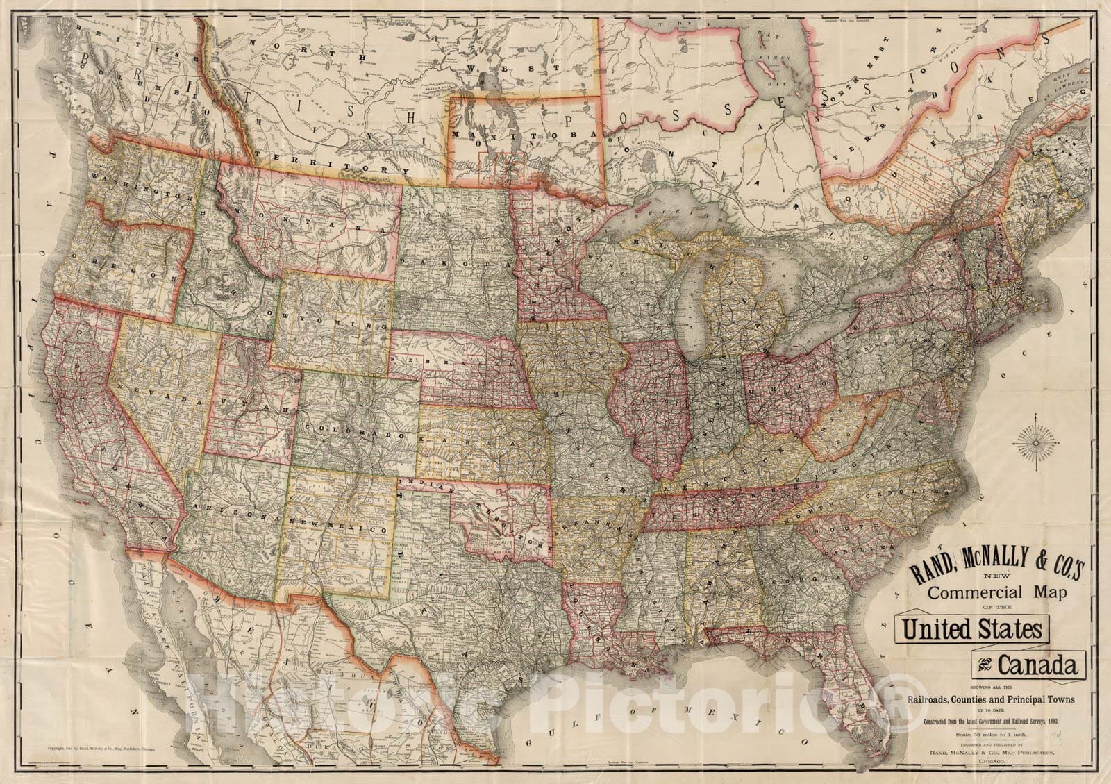 Historic Map : Pocket Map, United States And Canada 1883 v2