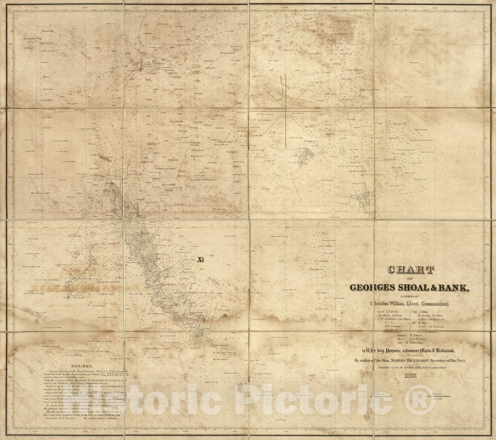 Historic Map : Case Map, Chart of Georges Shoal & Bank. 1837 - Vintage Wall Art