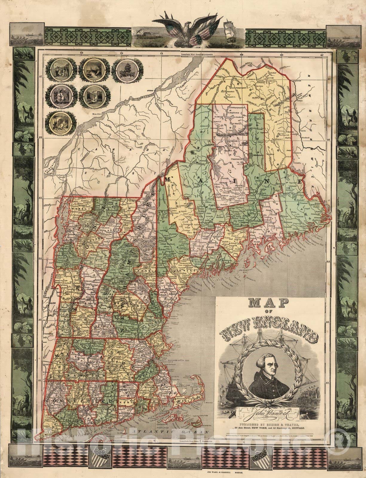 Historic Map : Map of New England, 1847 - Vintage Wall Art