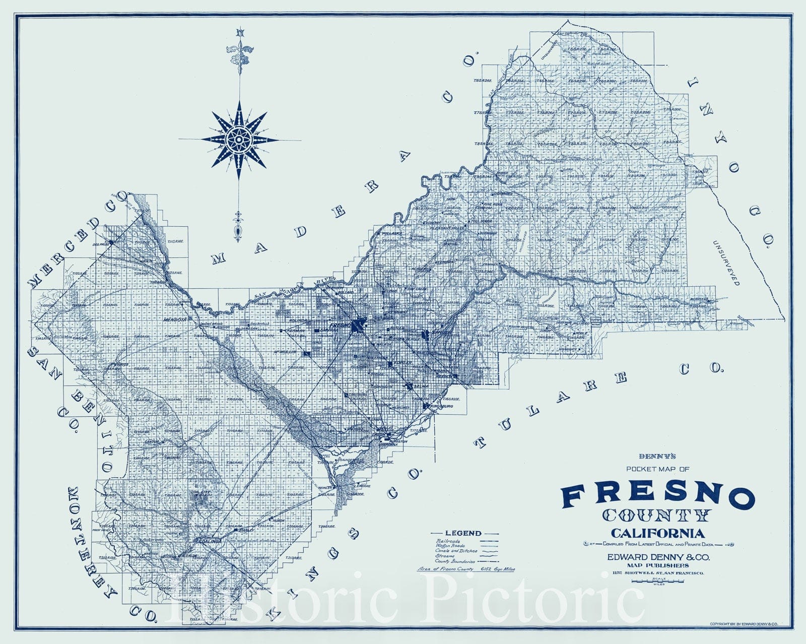Historic Map : Pocket Map, Fresno County California 1911 - Vintage Wall Art