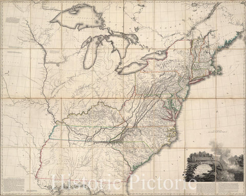 Historic Map : Case Map, United States of North America. 1796 - Vintage Wall Art