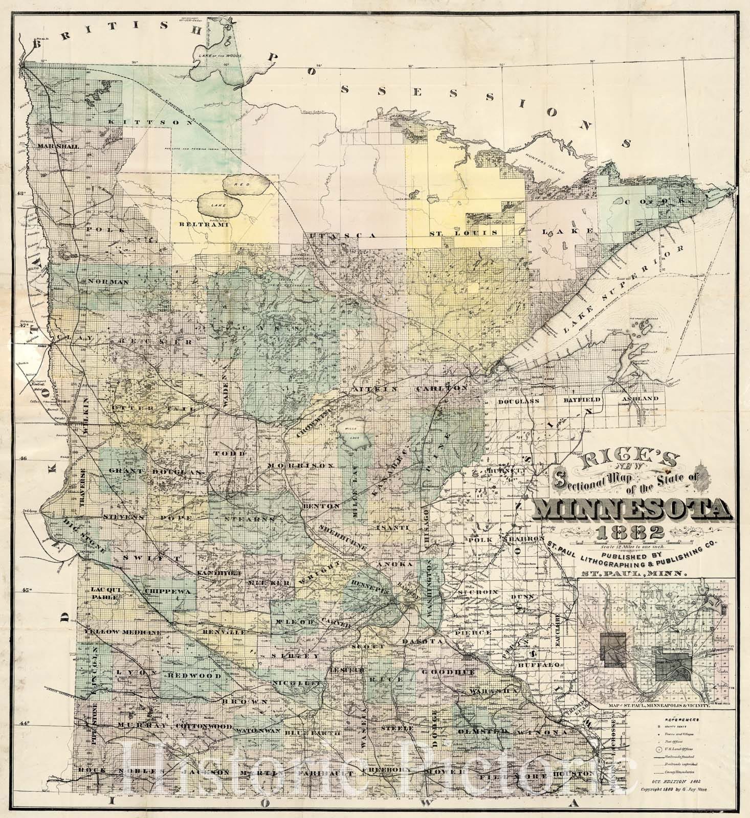 Historic Map : Map of the State of Minnesota, 1882 - Vintage Wall Art