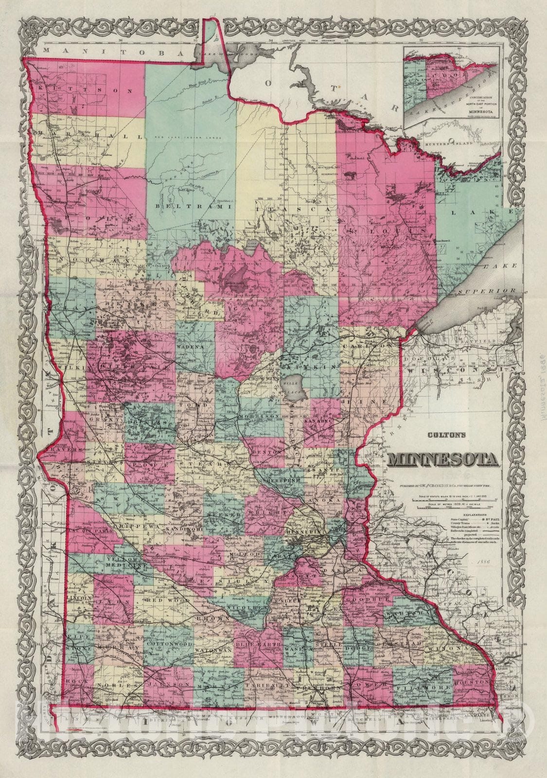 Historic Map : Pocket Map, Minnesota 1886 - Vintage Wall Art