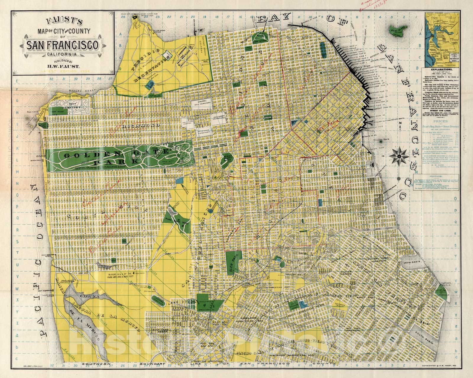Historic Map : Pocket Map, City And County of San Francisco California 1903 - Vintage Wall Art