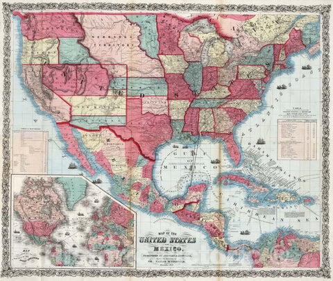 Historic Map : Map of the United States and Mexico, 1860 - Vintage Wall Art