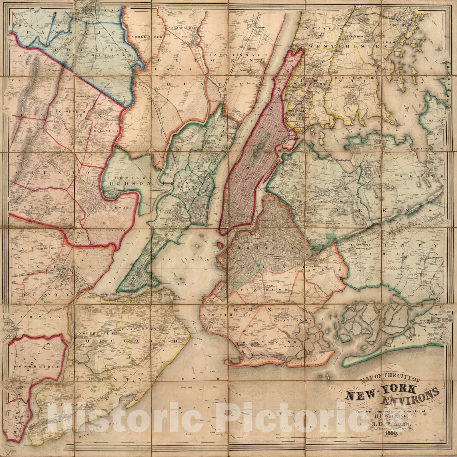 Historic Wall Map : Case Map, New York City and Environs. 1860 - Vintage Wall Art