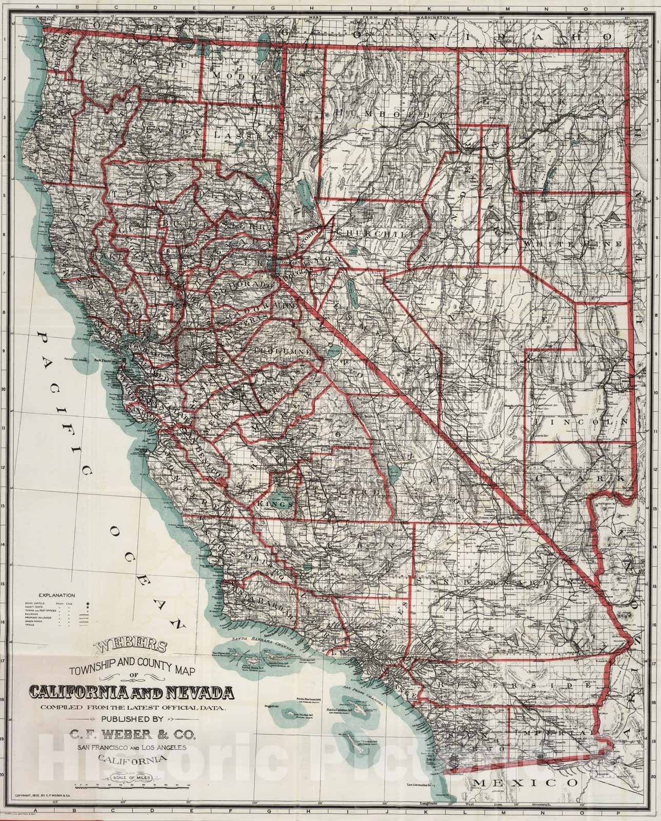 Historic Map : Pocket Map, California And Nevada 1910 - Vintage Wall Art