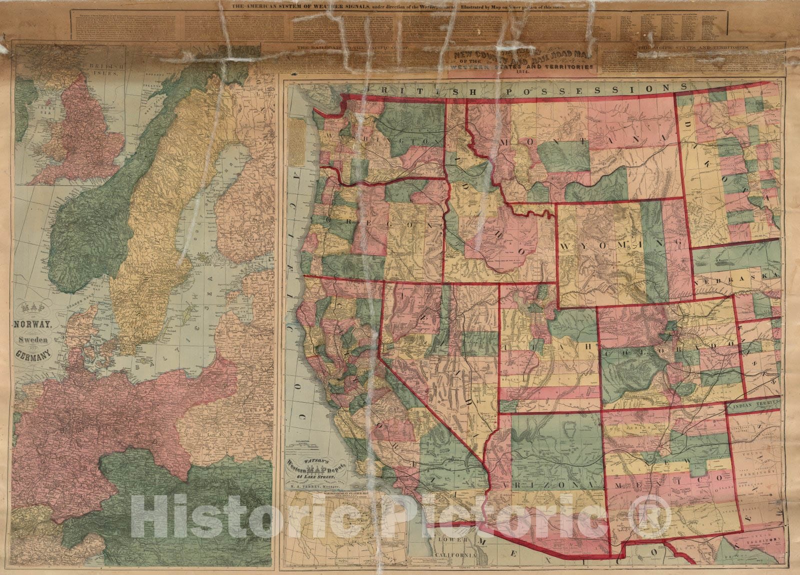Historic Map : County And Railroad Map of The Western States And Territories, 1874 - Vintage Wall Art
