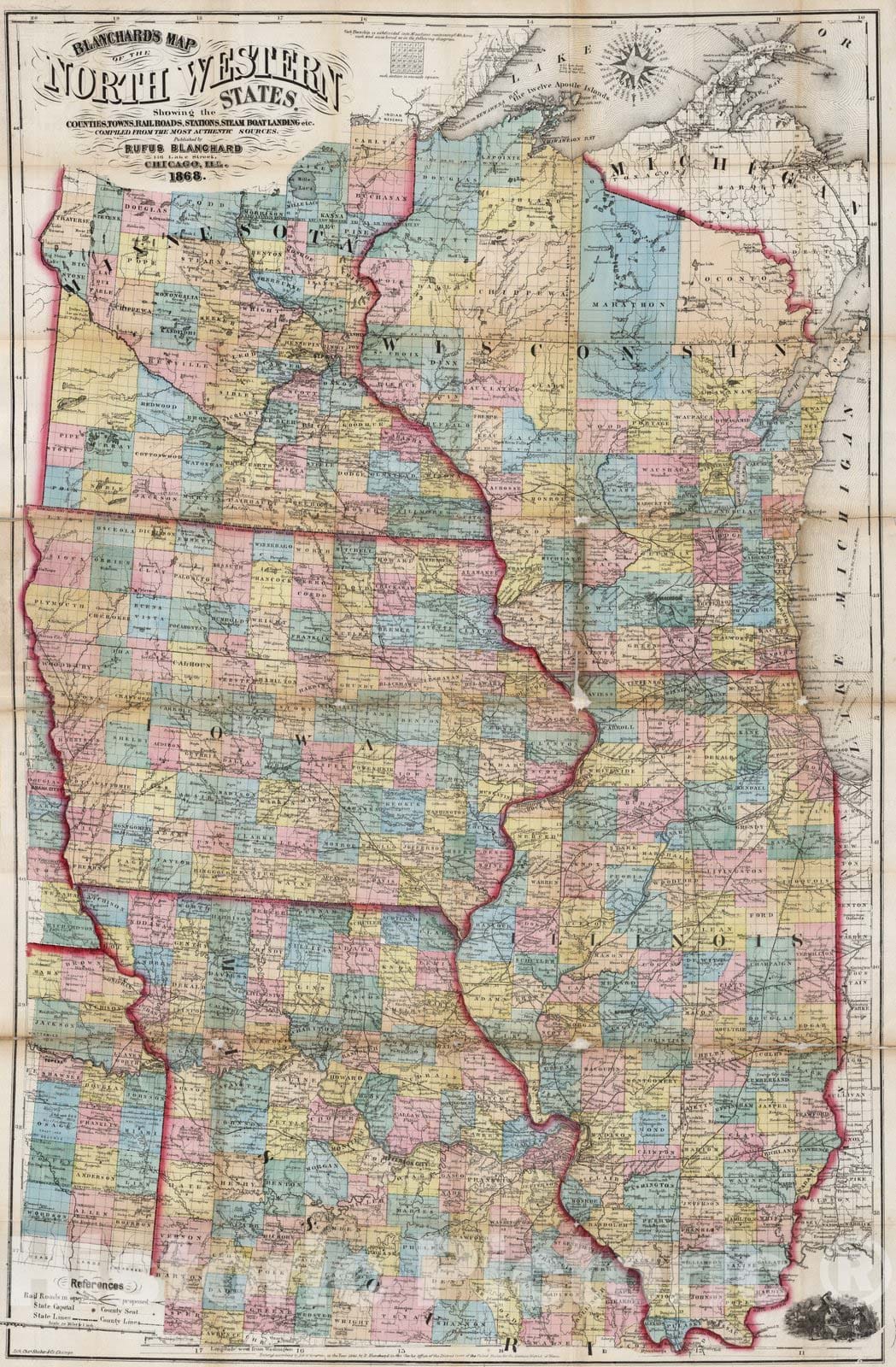 Historic Map : Map of The North Western States, 1868 - Vintage Wall Art