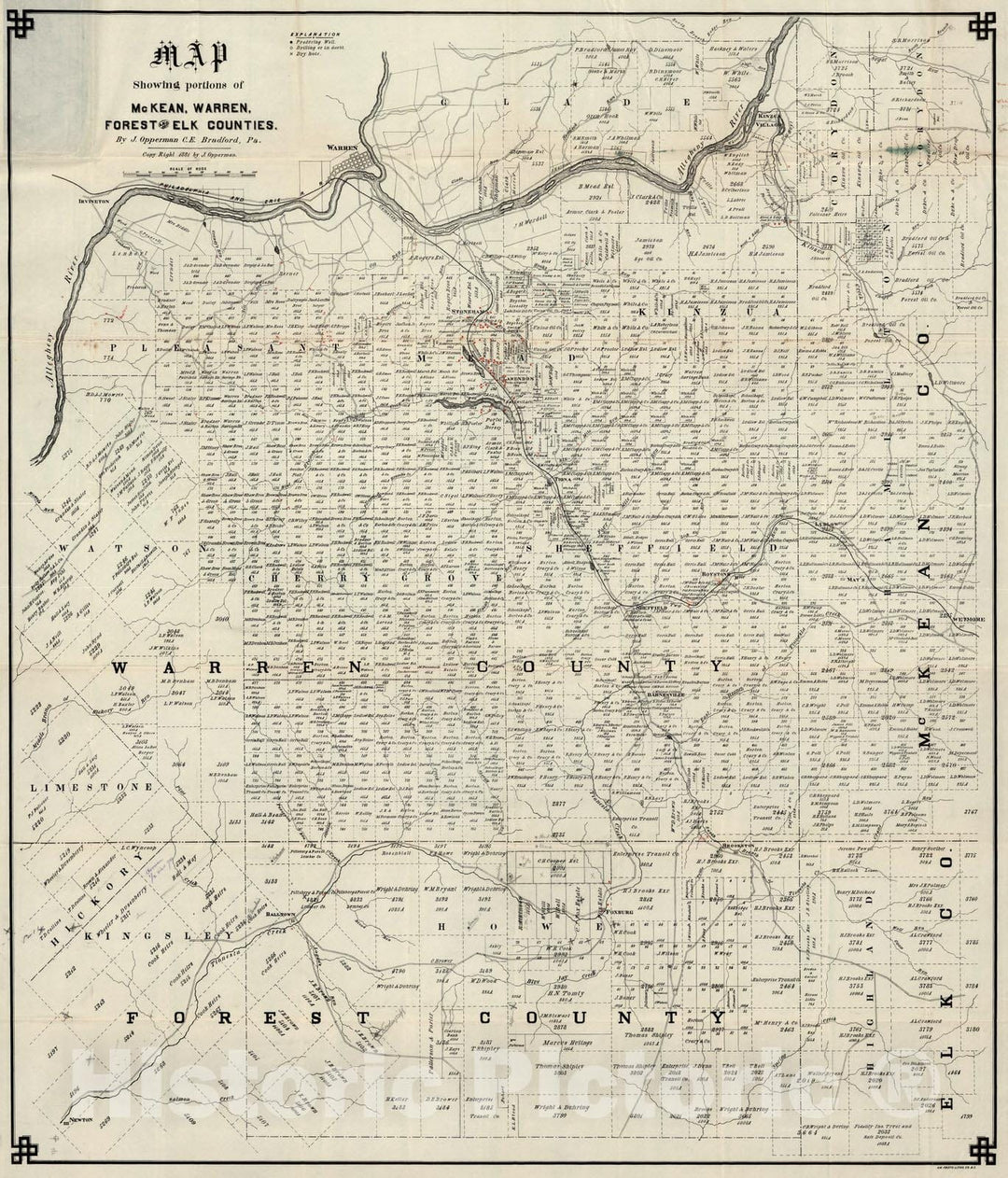 Historic Map : Pocket Map, McKean, Warren, Forest and Elk Counties, Pennsylvania 1881 - Vintage Wall Art