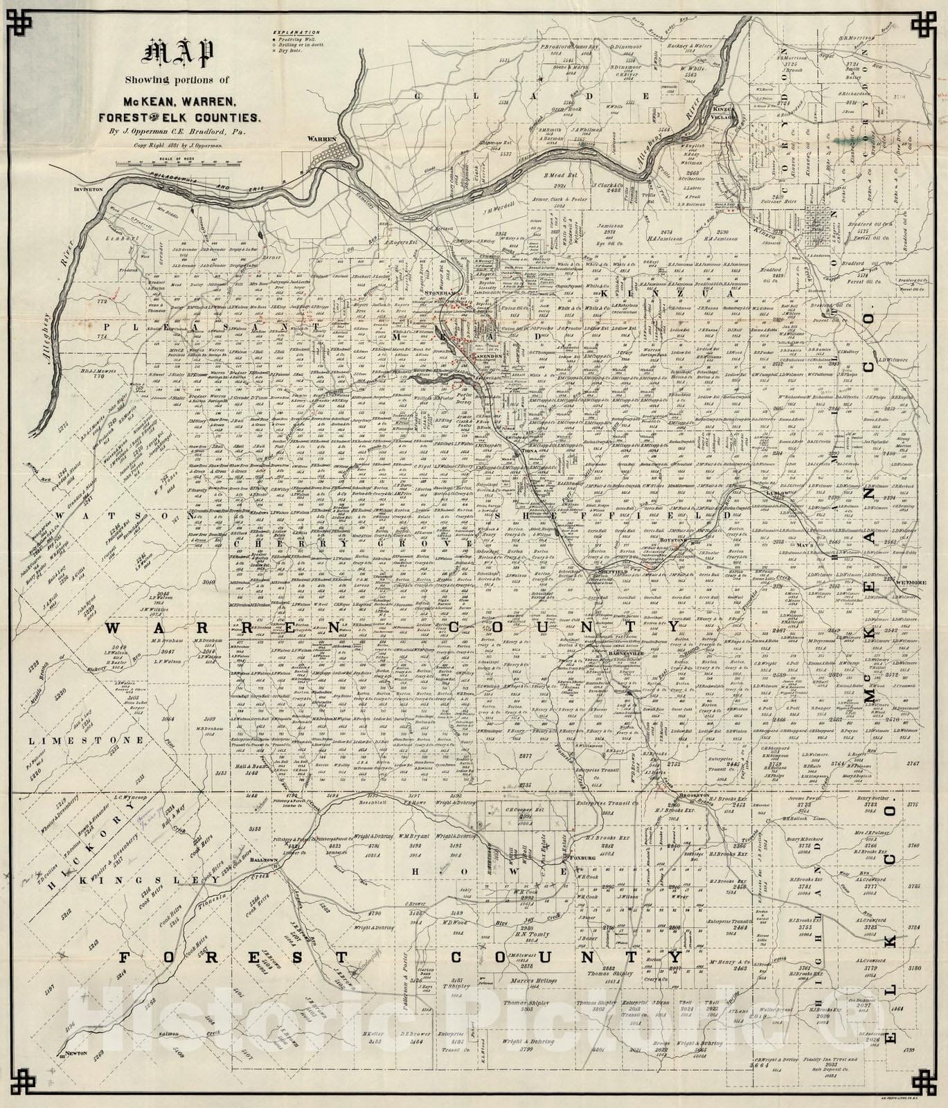 Historic Map : Pocket Map, McKean, Warren, Forest and Elk Counties, Pennsylvania 1881 - Vintage Wall Art