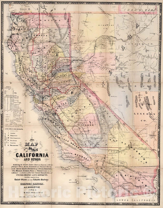 Historic Map : Pocket Map, California And Nevada 1868 - Vintage Wall Art